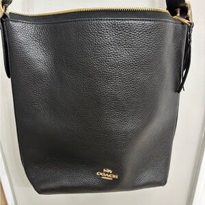 Coach Black Pebbled Leather Shoulder Bag with Gold Accents